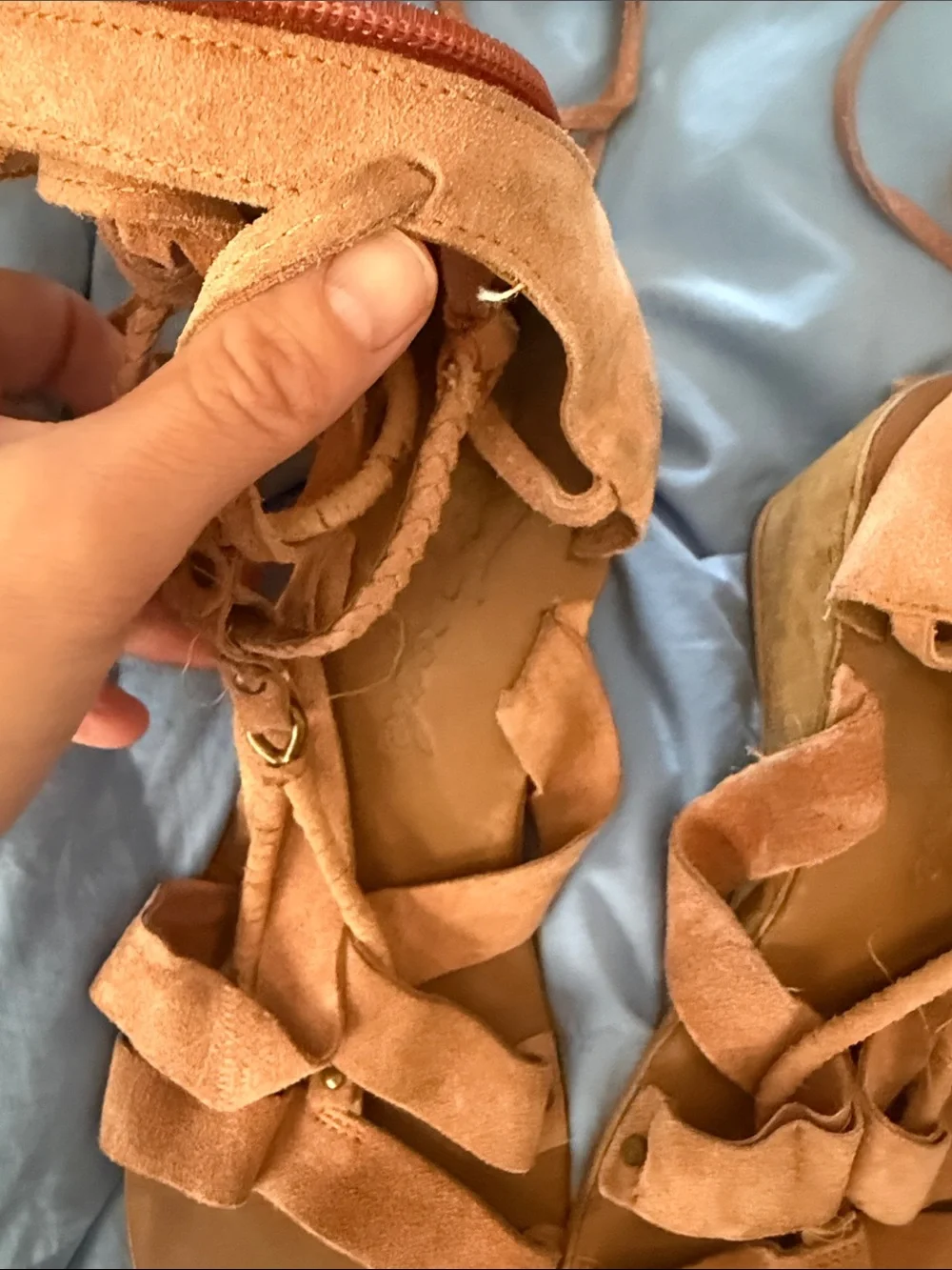 Free People Suede Lace-Up Gladiator Sandals - Tan Orange